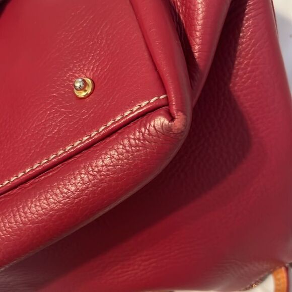 Dooney & Bourke Redish Leather Satchel with Tan Straps and Zipper Pulls EUC - Picture 16 of 17